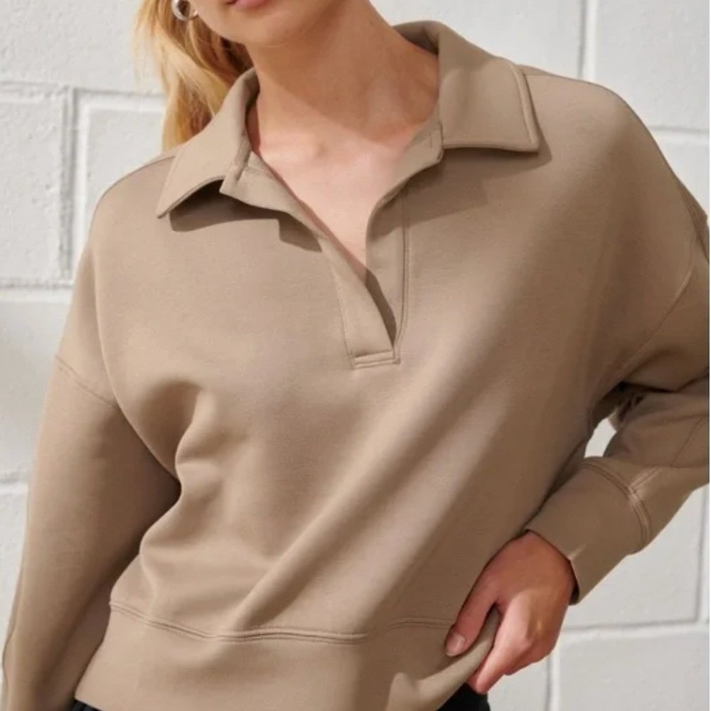 YPB Abercrombie & Fitch Polo Collared Sweatshirt Brown Small Soft Pullover